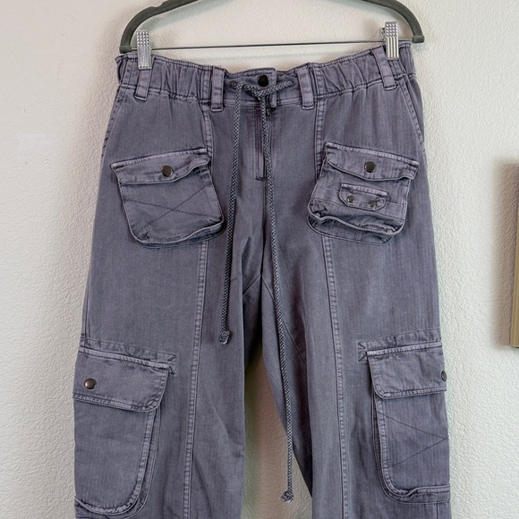 Free People 100% Cotton Tahiti Pull-On Cargo Ashblown Cargo Pants Size Small - Picture 3 of 11